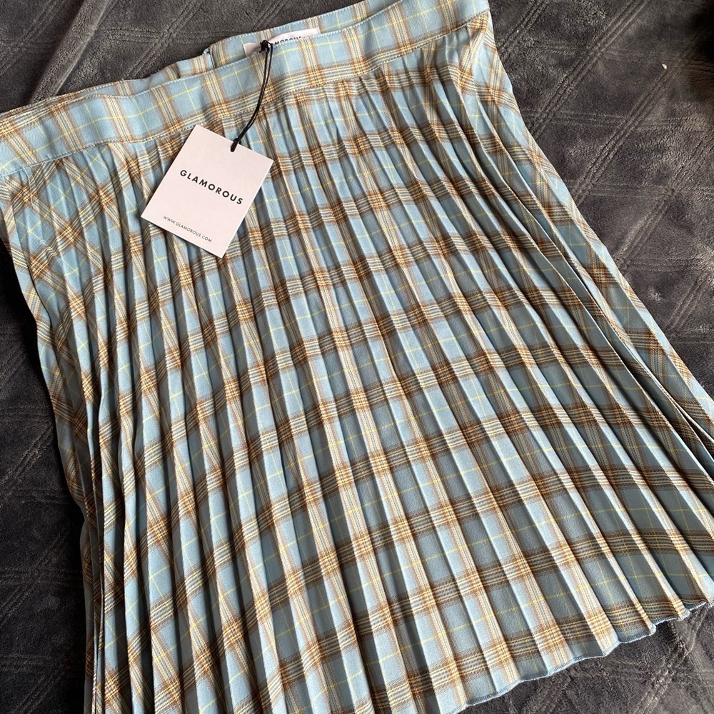 Blue Checkered Zip Up Skirt by Glamorous US L